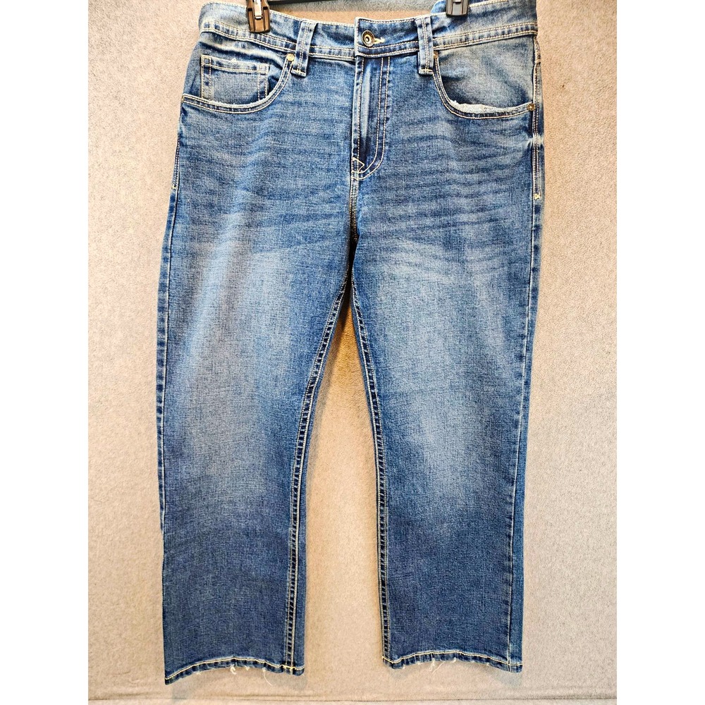 Axel Men's Slim Bootcut Jeans Blue Medium Wash Size 36 Mid Rise Stretch Denim